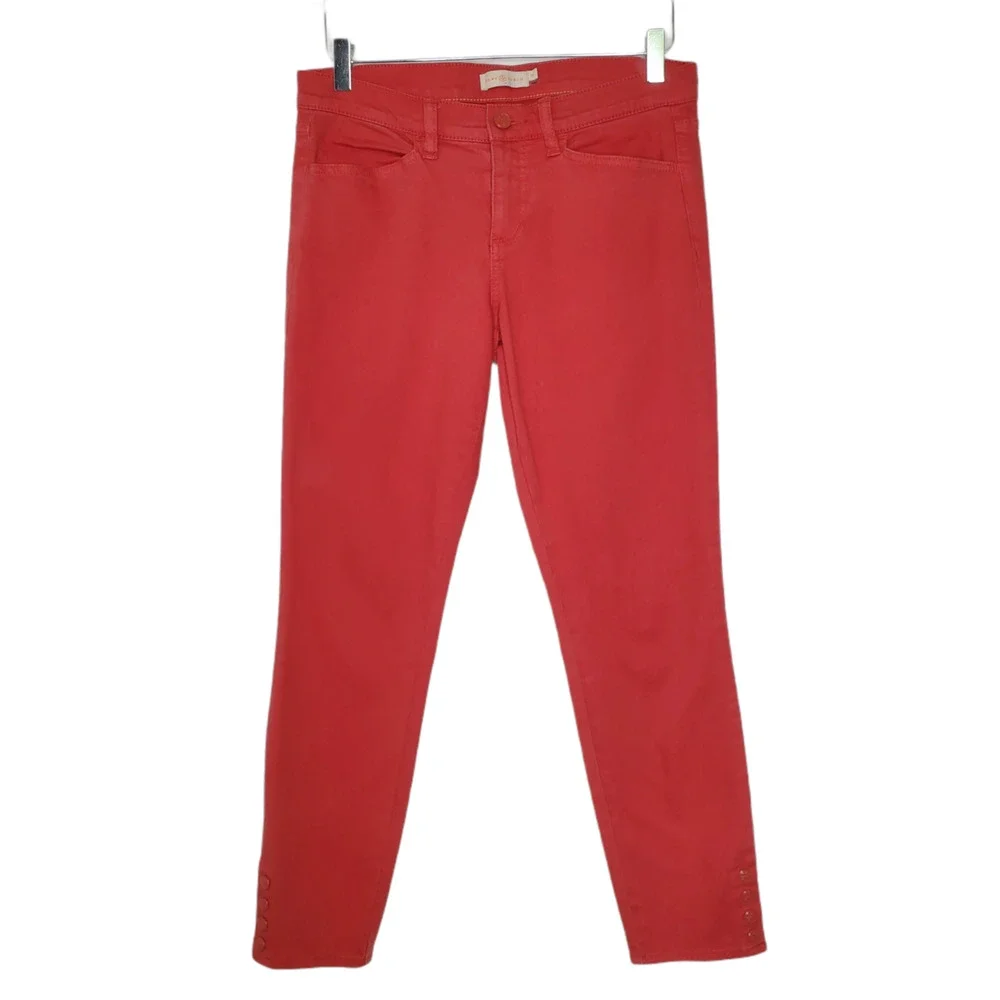 Tory Burch Emmy Ankle Skinny Jeans 29 Jasper Red Snap Button Cuffs
